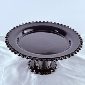 Vintage Black Glass Candlewick Cake Stand Tidbit Desert Cupcake Display Pedestal